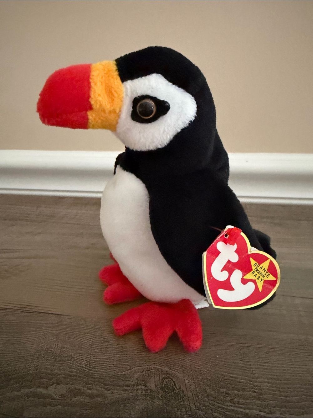 Ty Puffin Plush - Black, White, Red & Orange
